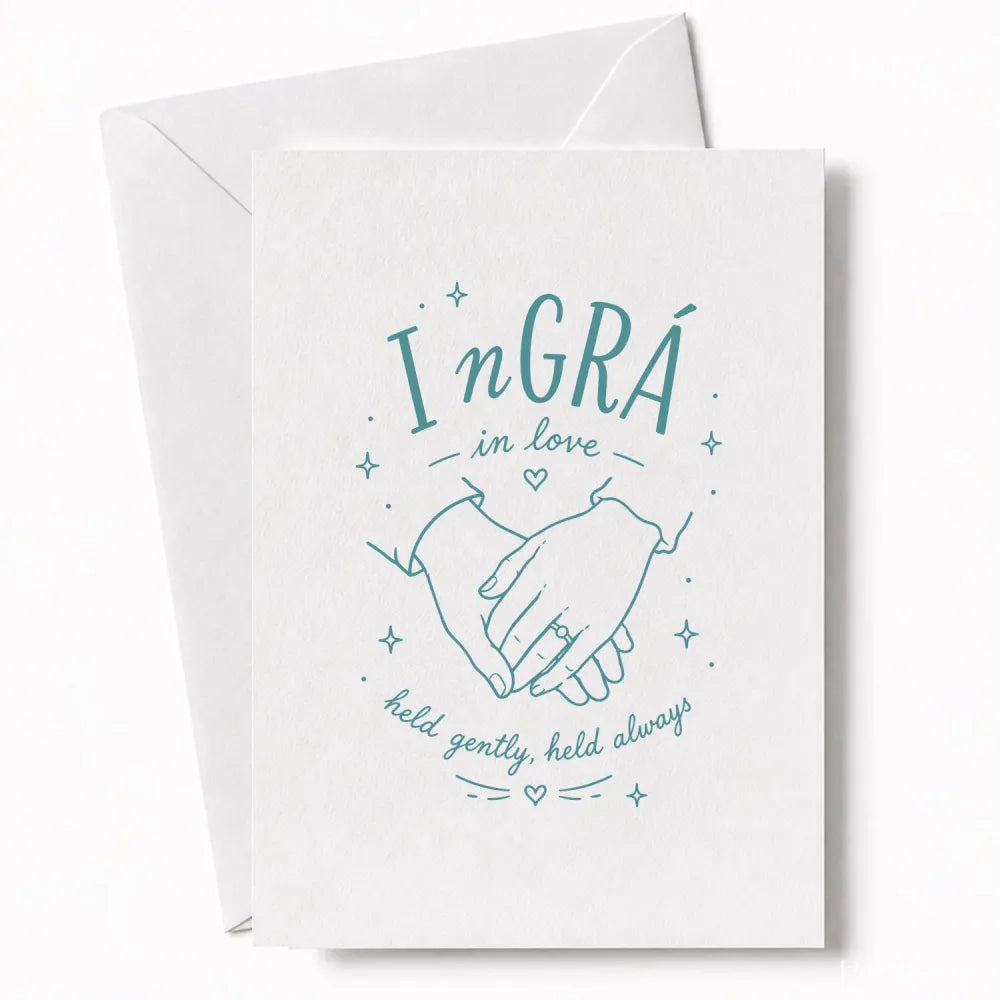 Handmade - Greeting Card - Irish Wedding Card I nGrá In Love Holding Hands | Ireland