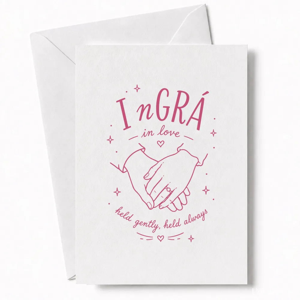 Handmade - Greeting Card - Irish Wedding Card I nGrá In Love Holding Hands | Ireland