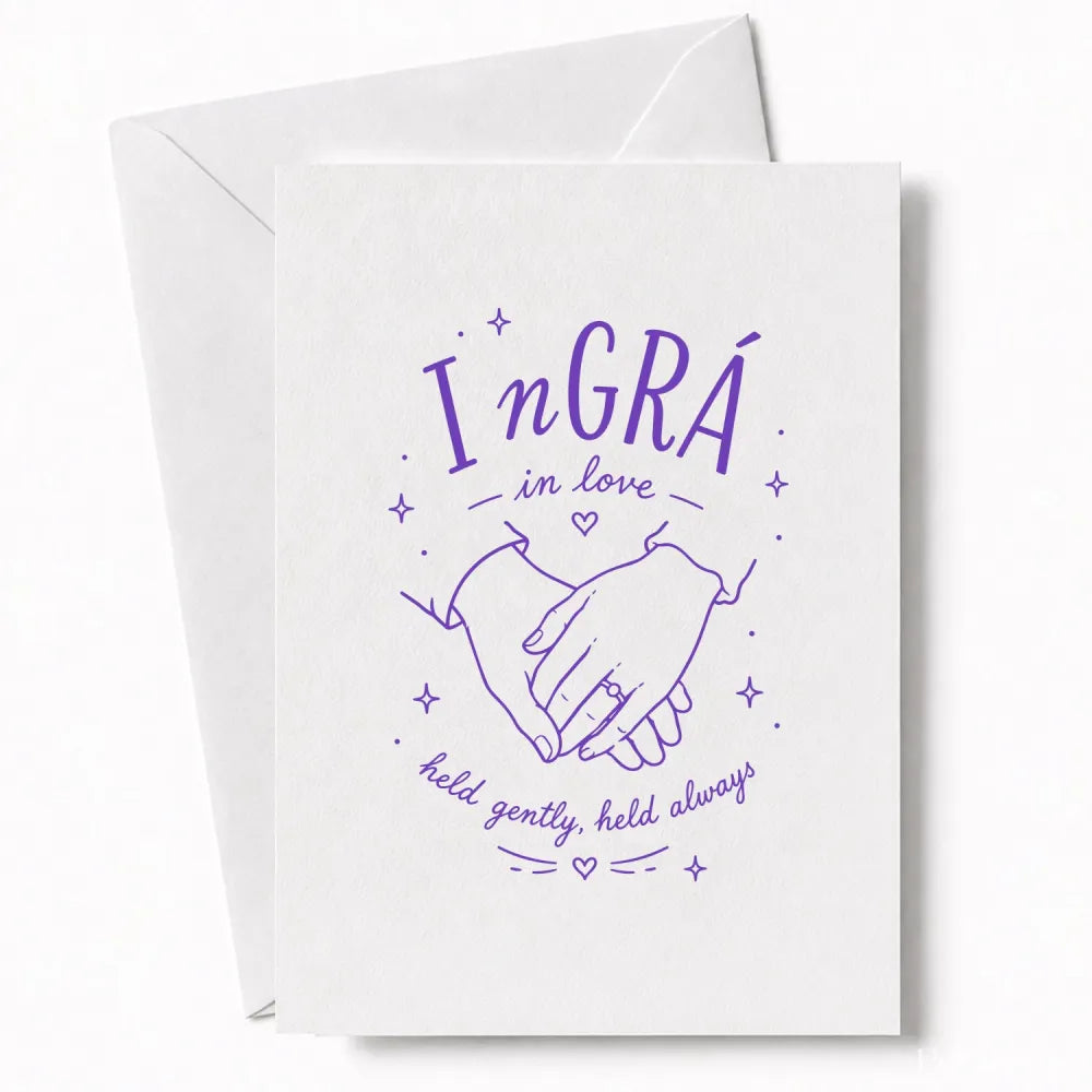 Handmade - Greeting Card - Irish Wedding Card I nGrá In Love Holding Hands | Ireland
