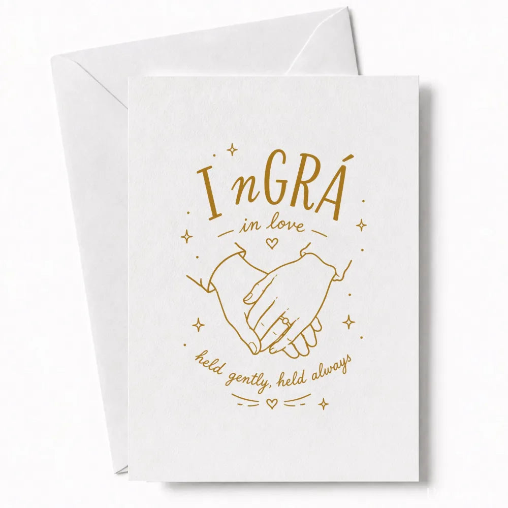 Handmade - Greeting Card - Irish Wedding Card I nGrá In Love Holding Hands | Ireland