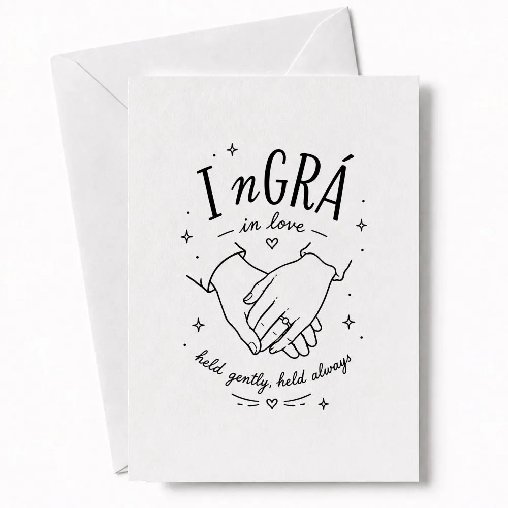 Handmade - Greeting Card - Irish Wedding Card I nGrá In Love Holding Hands | Ireland