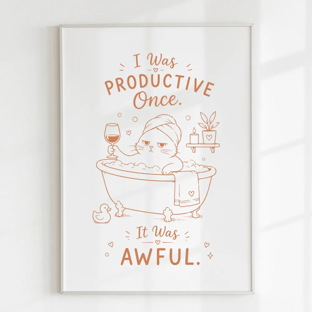 Handmade - Print - I Was Productive Once Cat Bathroom Wall Print | Ireland
