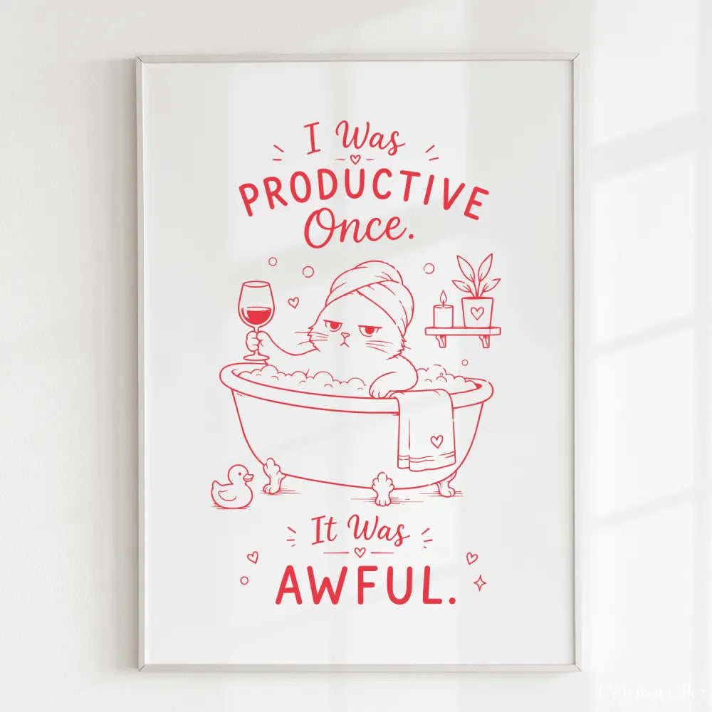 Handmade - Print - I Was Productive Once Cat Bathroom Wall Print | Ireland
