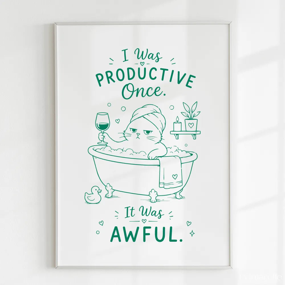 Handmade - Print - I Was Productive Once Cat Bathroom Wall Print | Ireland