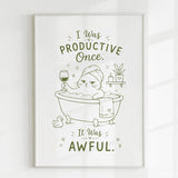Handmade - Print - I Was Productive Once Cat Bathroom Wall Print | Ireland