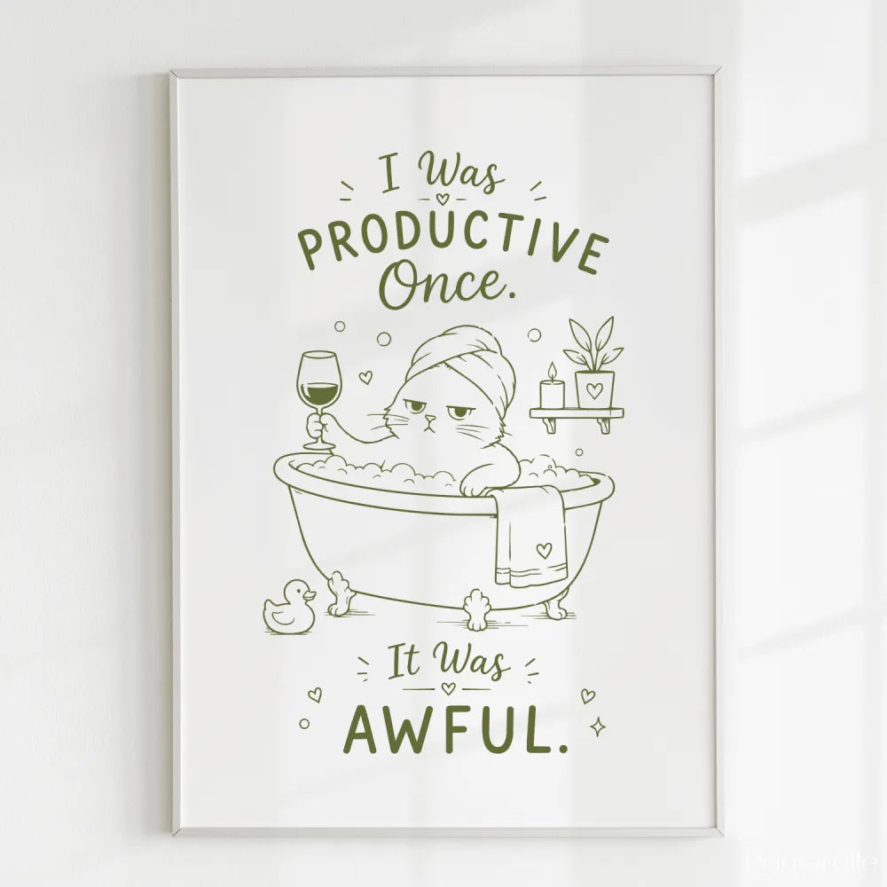 Handmade - Print - I Was Productive Once Cat Bathroom Wall Print | Ireland