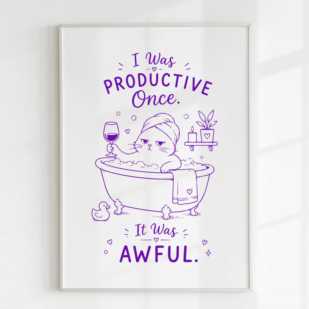 Handmade - Print - I Was Productive Once Cat Bathroom Wall Print | Ireland
