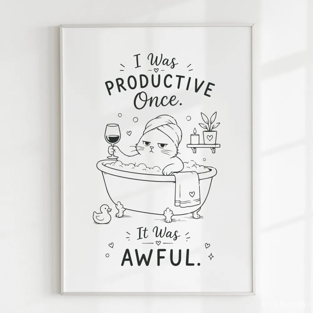 Handmade - Print - I Was Productive Once Cat Bathroom Wall Print | Ireland