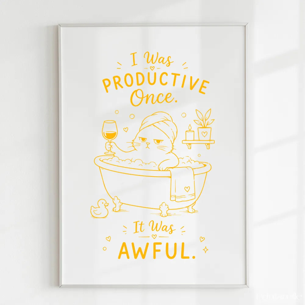 Handmade - Print - I Was Productive Once Cat Bathroom Wall Print | Ireland