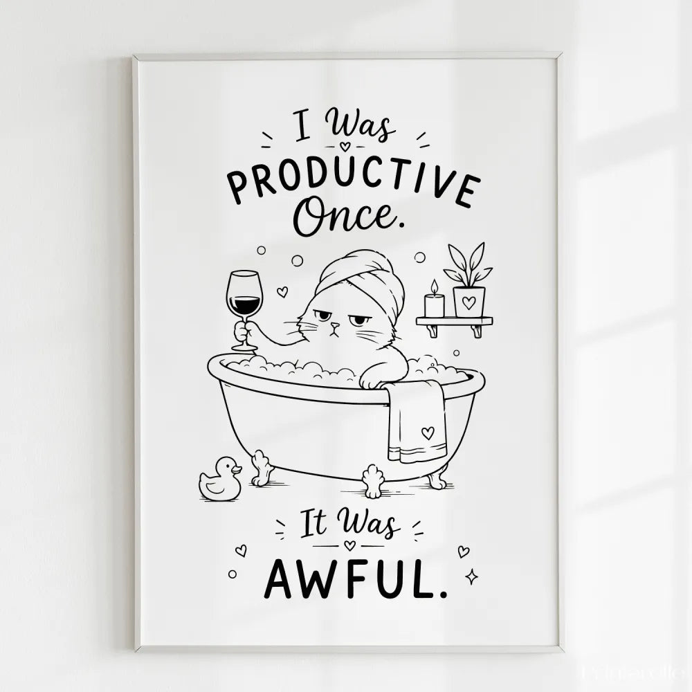 Handmade - Print - I Was Productive Once Cat Bathroom Wall Print | Ireland