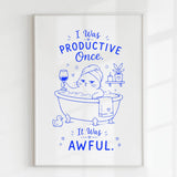 Handmade - Print - I Was Productive Once Cat Bathroom Wall Print | Ireland
