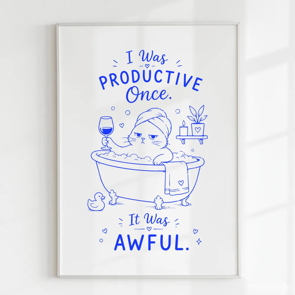 Handmade - Print - I Was Productive Once Cat Bathroom Wall Print | Ireland