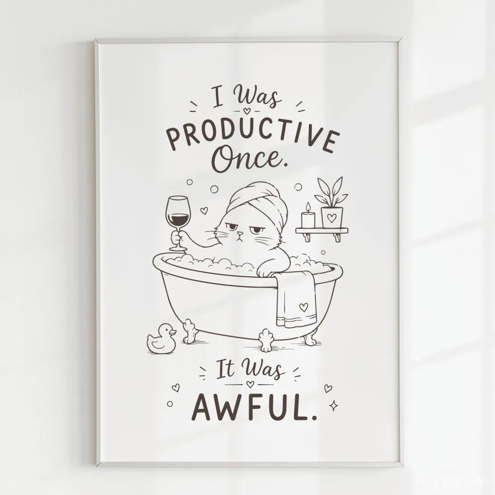 Handmade - Print - I Was Productive Once Cat Bathroom Wall Print | Ireland