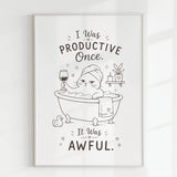 Handmade - Print - I Was Productive Once Cat Bathroom Wall Print | Ireland
