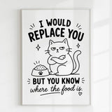 Handmade - Print - I Would Replace You But You Know the Food Cat Print | Ireland