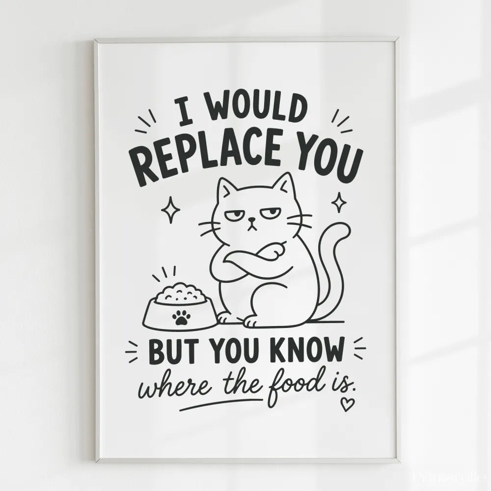 Handmade - Print - I Would Replace You But You Know the Food Cat Print | Ireland