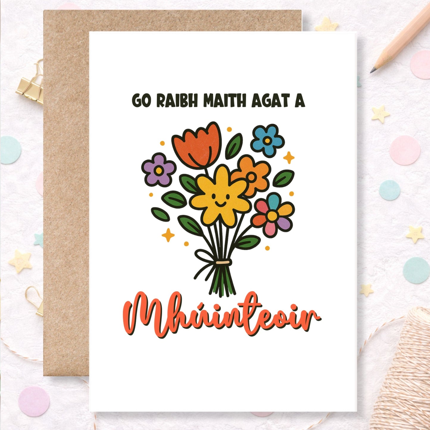 Irish Teacher Thank You Card – “Go Raibh Maith Agat a Mhuinteoir” Floral - Greeting Card - Printarelle