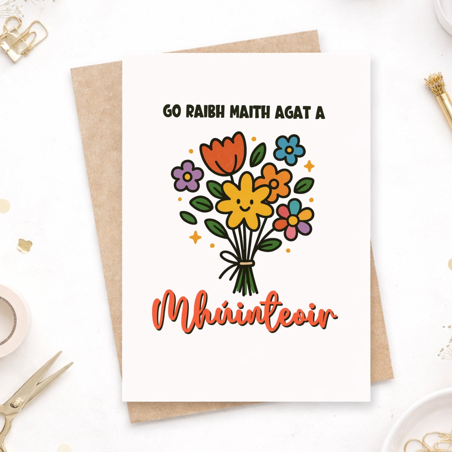 Irish Teacher Thank You Card – “Go Raibh Maith Agat a Mhuinteoir” Floral - Greeting Card - Printarelle