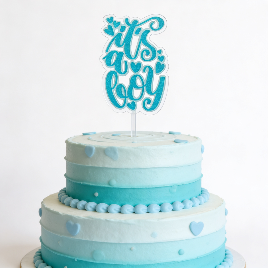 It’s a Boy Cake Topper, Glitter Blue | Baby Shower & Gender Reveal - cake topper, boy cake topper, boy cake, teal blue
