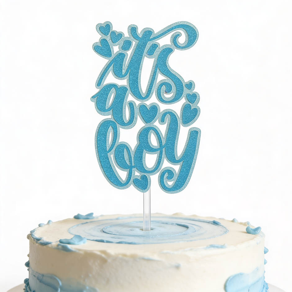 It’s a Boy Cake Topper, Glitter Blue | Baby Shower & Gender Reveal - cake topper, boy cake topper, boy cake, teal blue