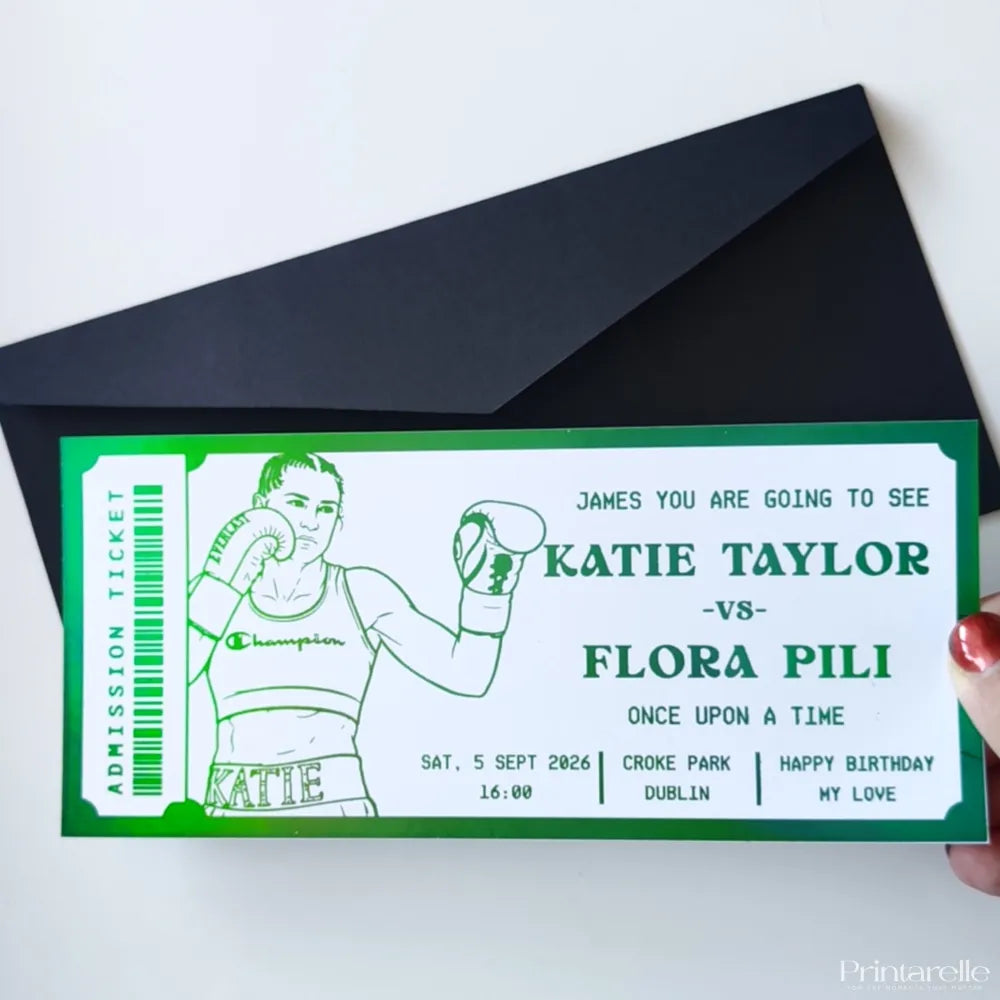 Handmade - Foil Keepsake Card - Katie Taylor at Croke Park Boxing Surprise Reveal Gift | Ireland