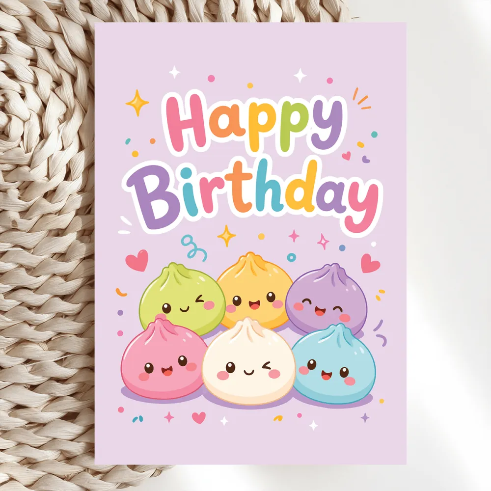 Kawaii Dumpling Birthday Card | Rainbow Bao Squad - birthday card, bold rainbow happy, rainbow happy birthday, dumpling