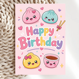Kawaii Dumpling Squad Birthday Card | Cute Bao Bun - cute bao bun, kraft envelope, birthday cards, kawaii dumpling,