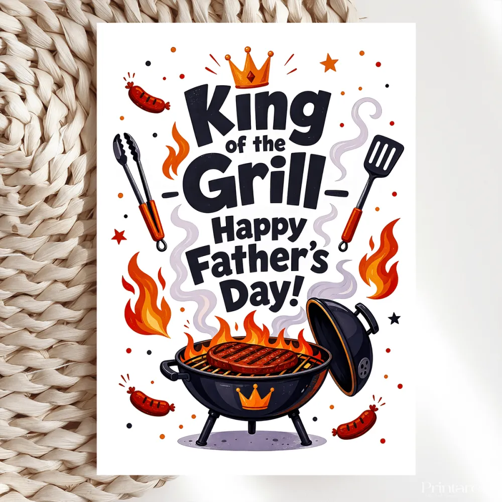 Handmade Greeting Card | Printarelle | Crown the master of the barbecue this Father’s Day. This bold, fiery design