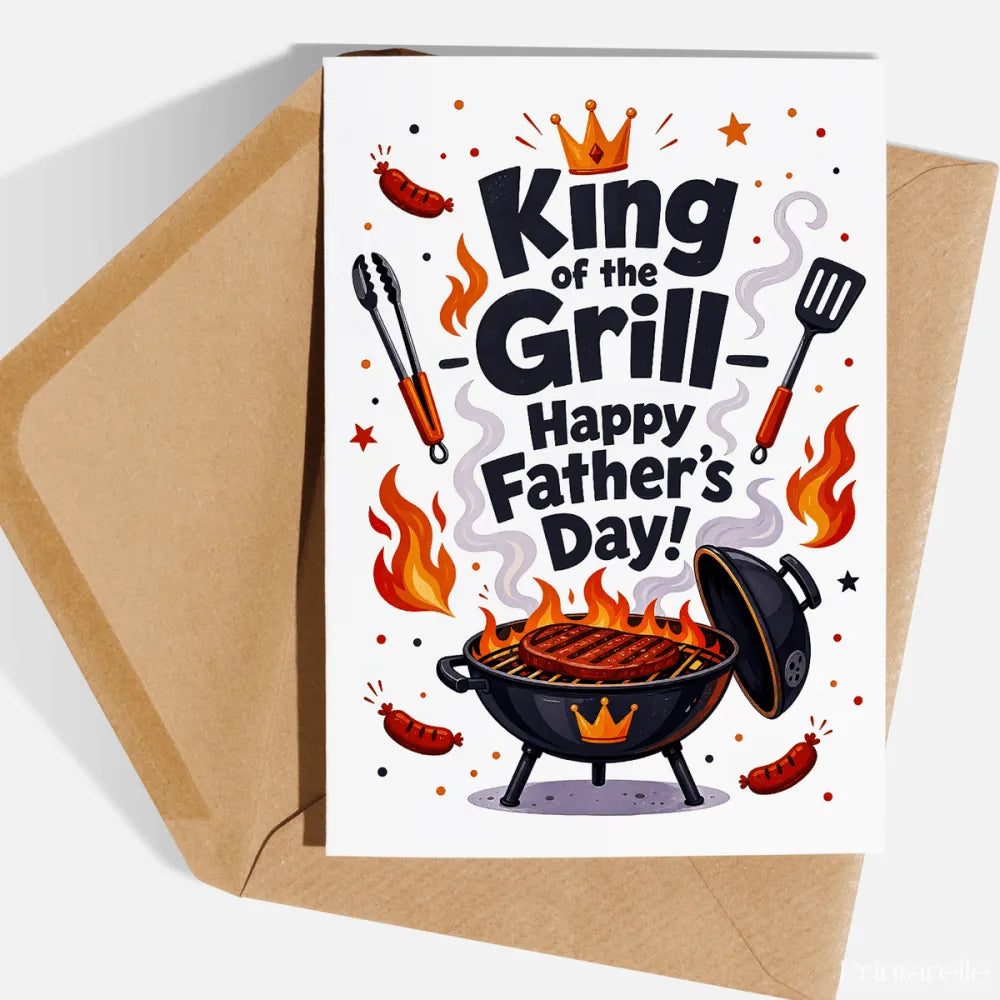 Handmade Greeting Card | Printarelle | Crown the master of the barbecue this Father’s Day. This bold, fiery design