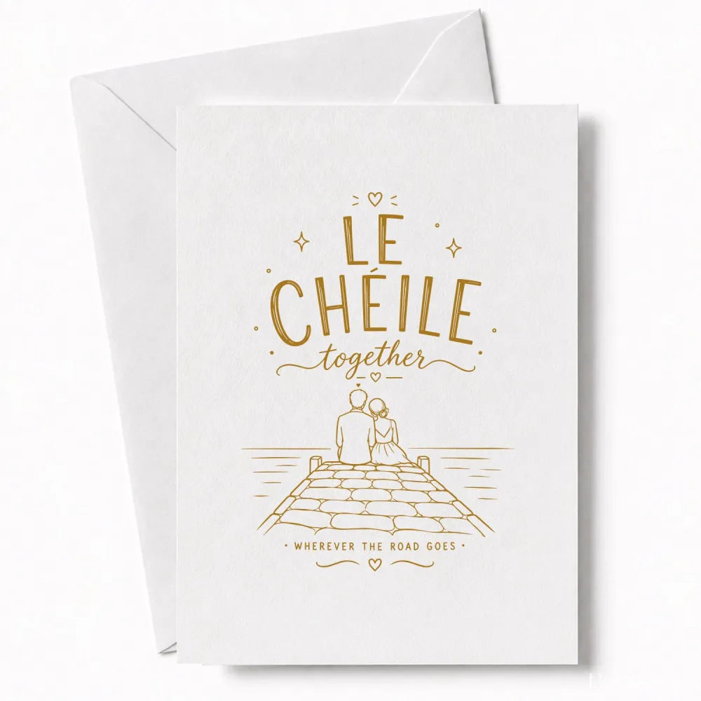 Handmade - Greeting Card - Le Chéile Together Irish Card – Sunset Pier Couple | Ireland