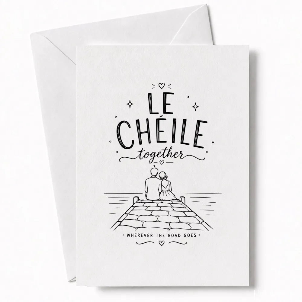 Handmade - Greeting Card - Le Chéile Together Irish Card – Sunset Pier Couple | Ireland