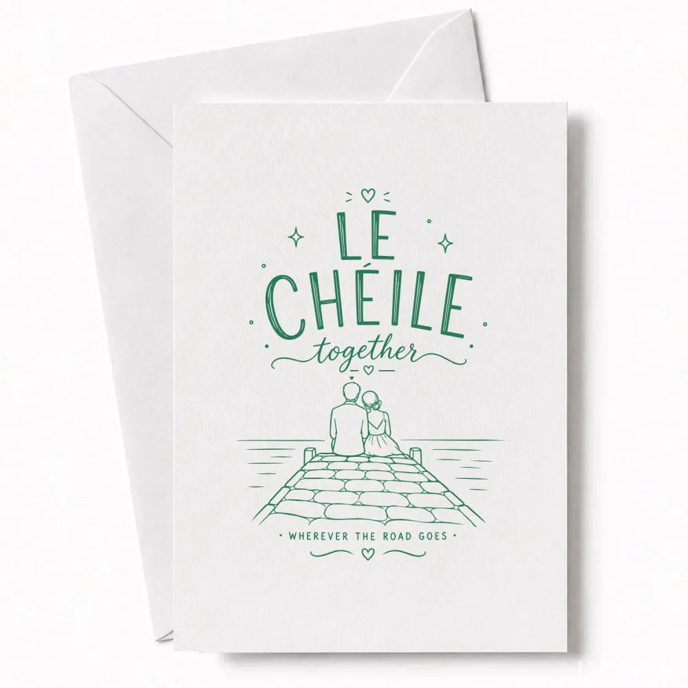 Handmade - Greeting Card - Le Chéile Together Irish Card – Sunset Pier Couple | Ireland