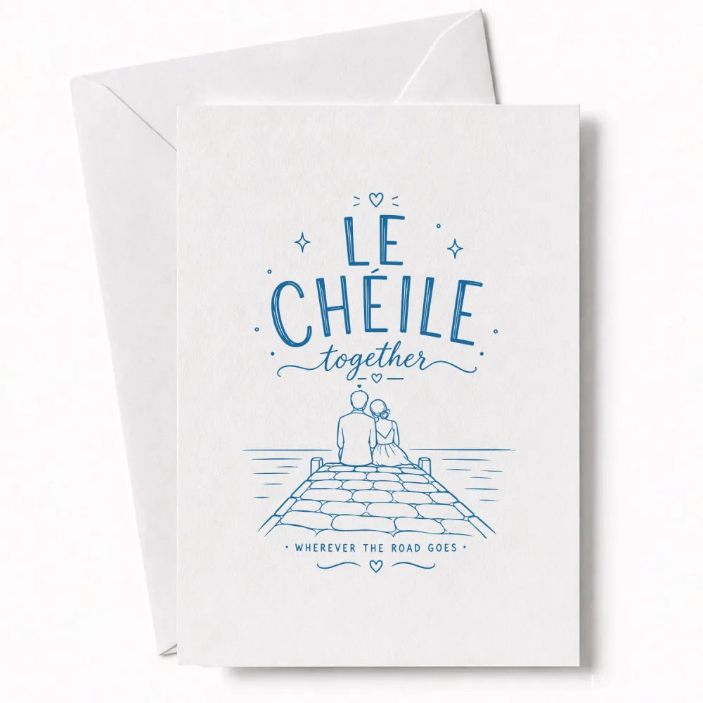 Handmade - Greeting Card - Le Chéile Together Irish Card – Sunset Pier Couple | Ireland