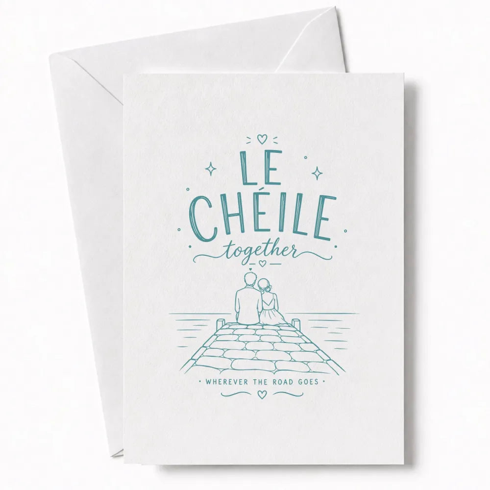 Handmade - Greeting Card - Le Chéile Together Irish Card – Sunset Pier Couple | Ireland