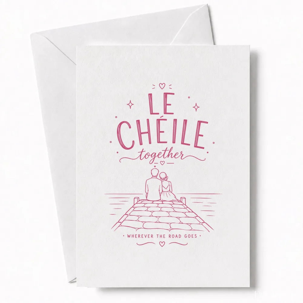 Handmade - Greeting Card - Le Chéile Together Irish Card – Sunset Pier Couple | Ireland