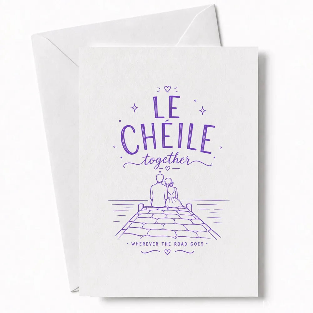Handmade - Greeting Card - Le Chéile Together Irish Card – Sunset Pier Couple | Ireland