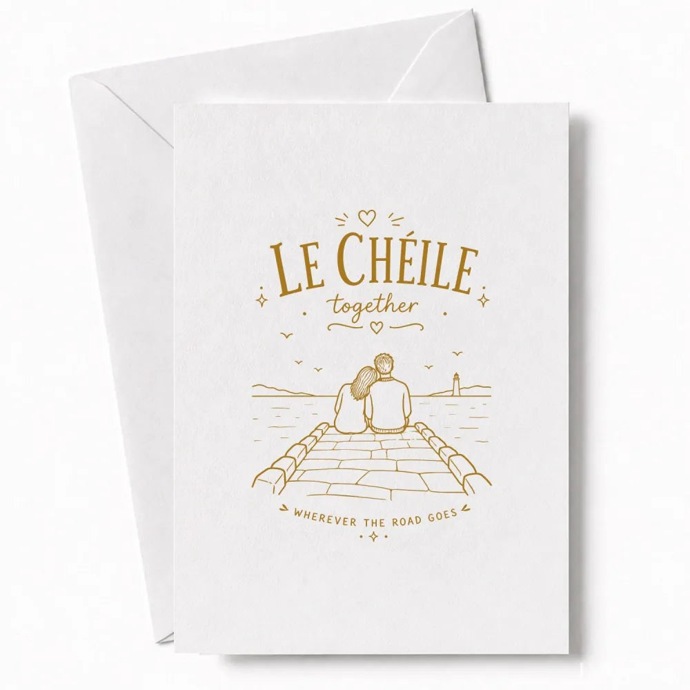 Handmade - Greeting Card - Irish Le Chéile Together Wedding Card – Pier Scene | Ireland