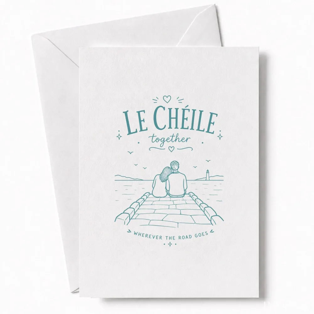 Handmade - Greeting Card - Irish Le Chéile Together Wedding Card – Pier Scene | Ireland