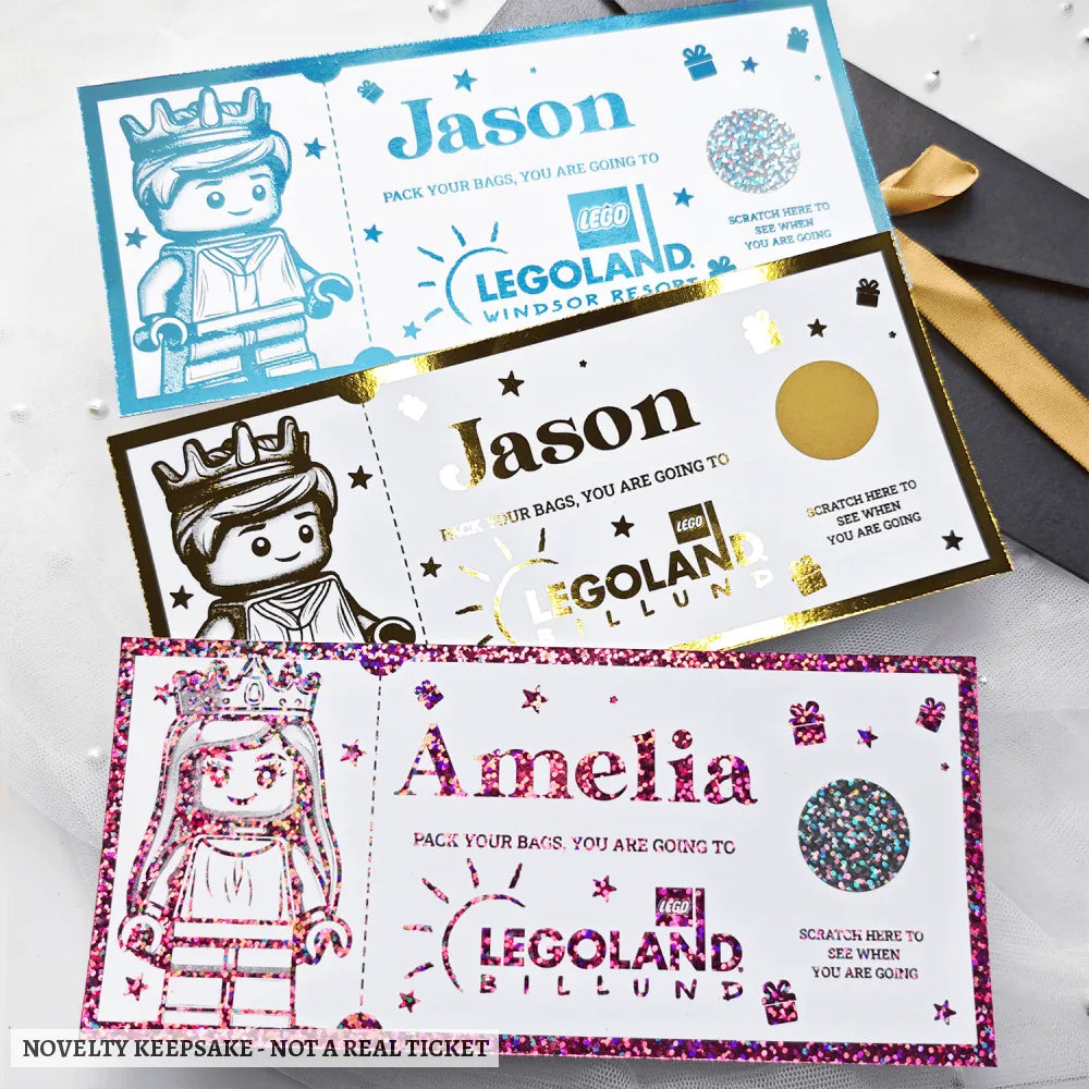 Legoland Surprise Foil Ticket | Personalised Keepsake - personalised legoland foil, kraft envelope, personalised