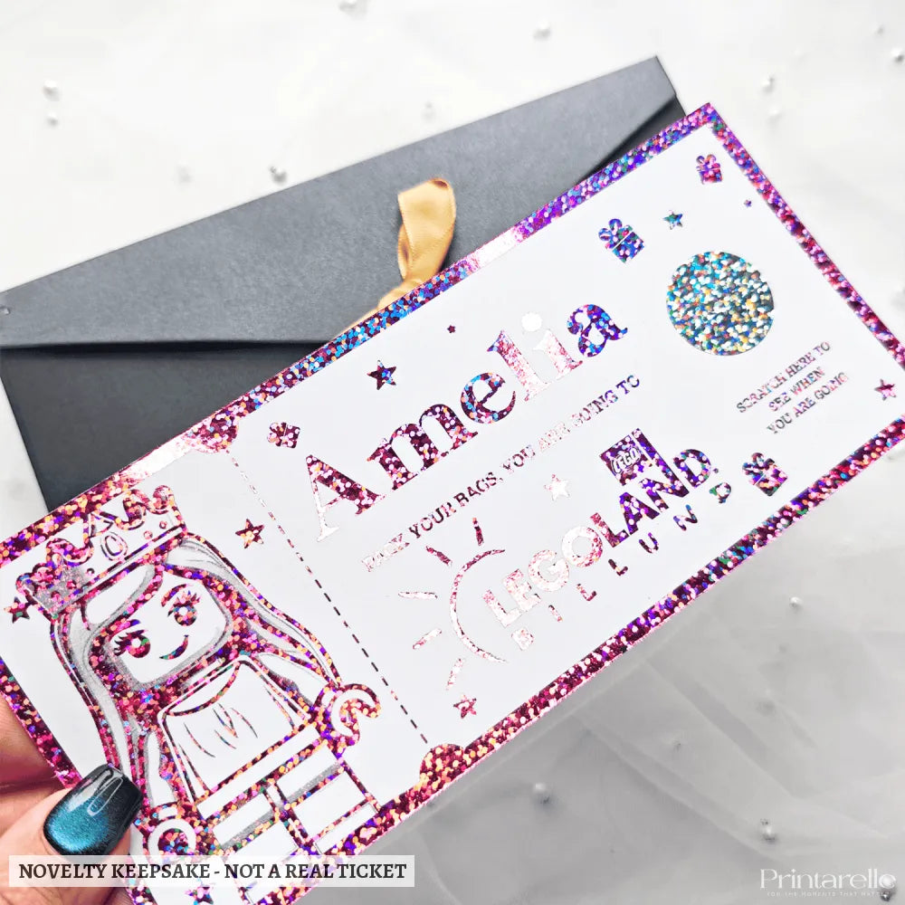 Legoland Surprise Foil Ticket | Personalised Keepsake - personalised legoland foil, kraft envelope, personalised