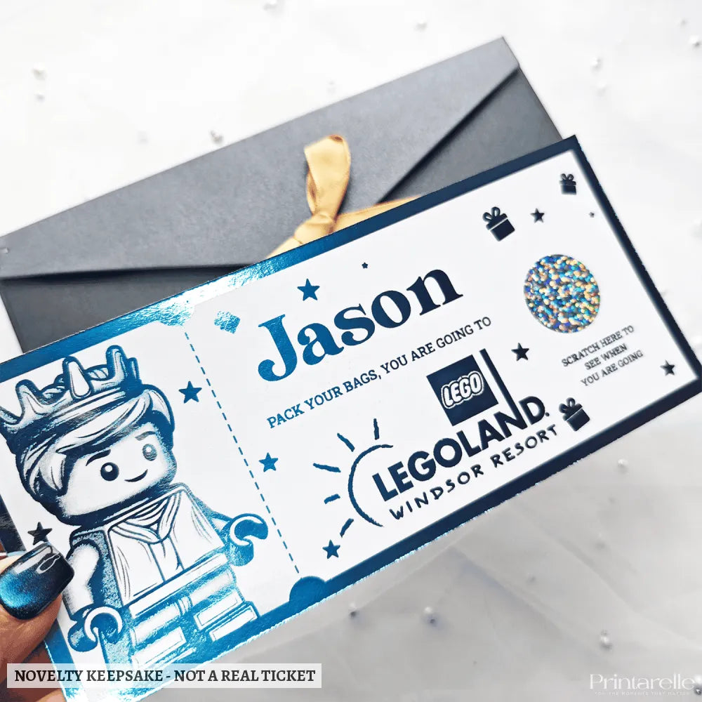 Legoland Surprise Foil Ticket | Personalised Keepsake - personalised legoland foil, kraft envelope, personalised