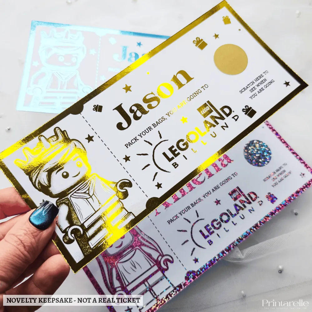 Legoland Surprise Foil Ticket | Personalised Keepsake - personalised legoland foil, kraft envelope, personalised