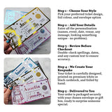 Steps for customizing and receiving personalized tickets with illustrations and text.