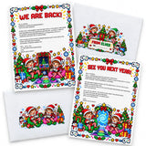 Colorful pixel art elf letters and goodbye letter set with christmas candy canes and gaming elements in printable cards
