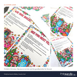 Colorful christmas-themed elf letters with pixel art elves candy canes and presents on white paper for goodbye letter use