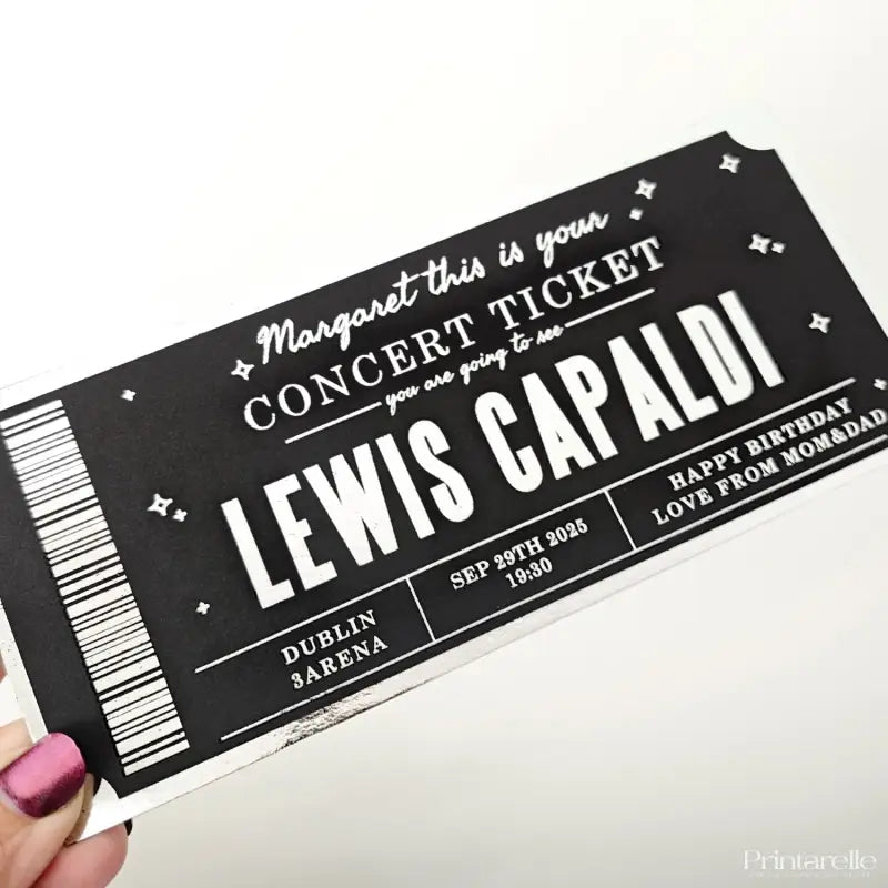 Lewis Capaldi Foil Concert Ticket – Personalized Reveal Surprise Gift - Foil Ticket