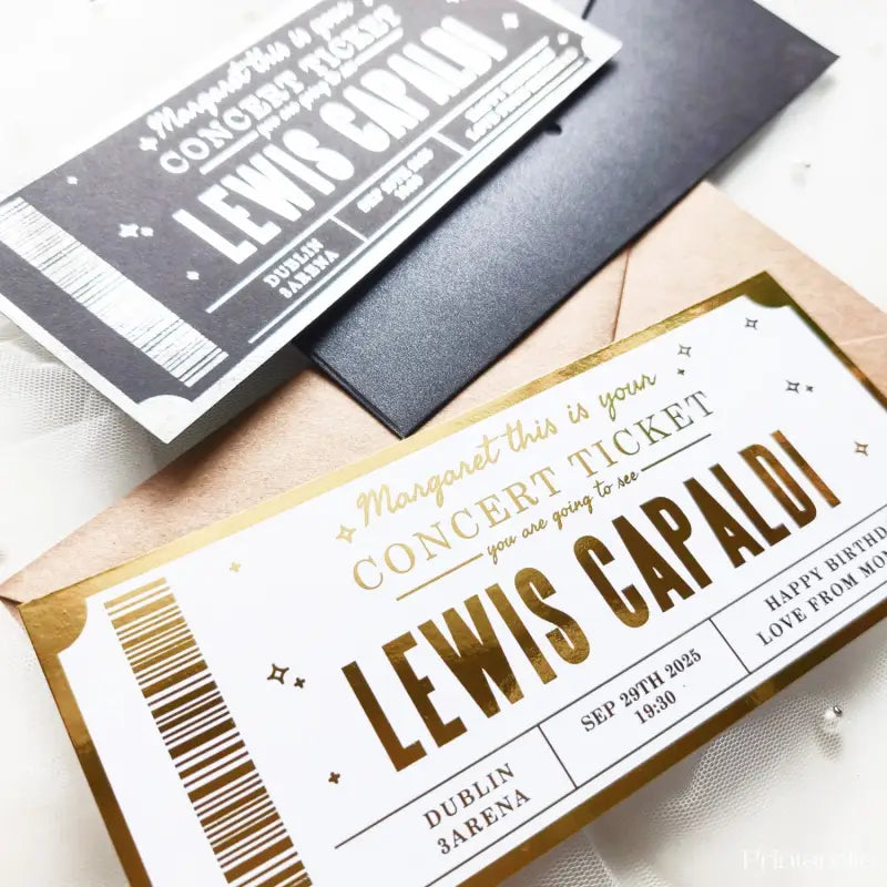 Lewis Capaldi Foil Concert Ticket – Personalized Reveal Surprise Gift - Foil Ticket