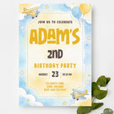 Little Airplane Boy Birthday Party Invitation - birthday party, airplane boy birthday, boy birthday party, birthday