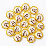 Golden confirmation chocolate coins featuring a girl with long brown hair and a flower crown for little angel gifts