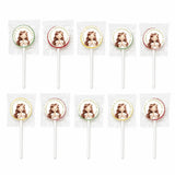 Personalised little angel confirmation lollipops with flower crown girl design wrapped in clear plastic with white stick and 8cm sticker